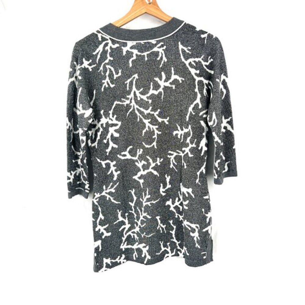 J. McLaughlin metallic tunic sweater‎ Scandinavian twig design stretch silver S - Picture 8 of 8